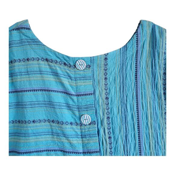 HABITAT Size L Top Coastal Boho Turquoise Embroidered Back Buttons Lagenlook 42 - Picture 4 of 8